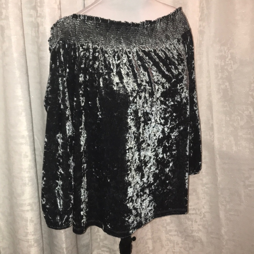 Lucky brand blue teal velvet off shoulder top XL